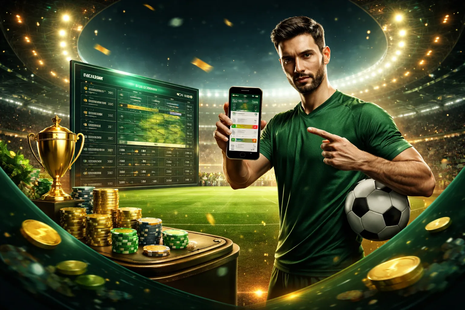 Hình ảnh sân vận động với ánh đèn rực rỡ, tượng trưng cho cá cược thể thao 1xbet
